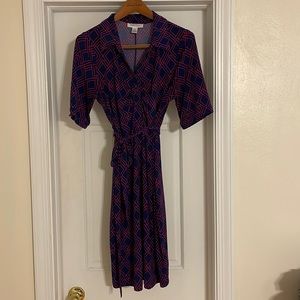 Motherhood maternity dress in a large, red and navy